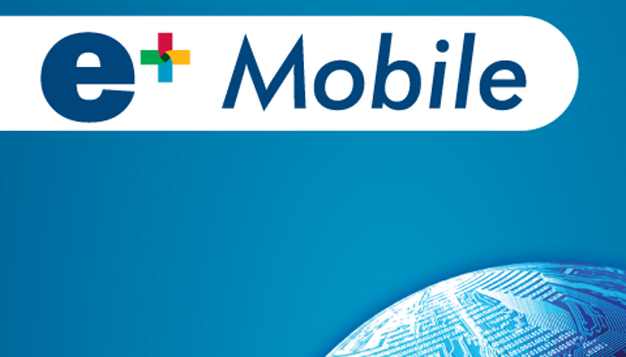 e+ Mobile partial splashscreen showing e+ mobile logo